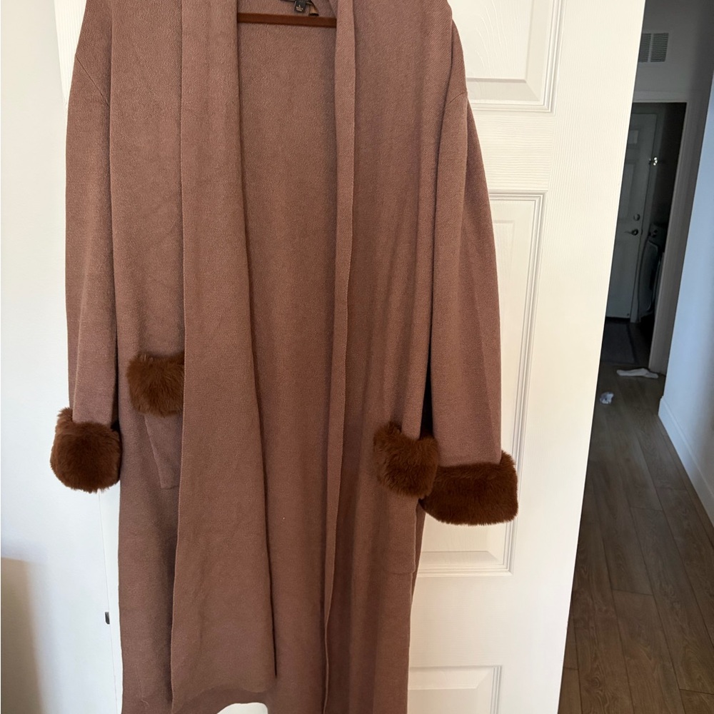 Brown Long Coat with Fur Cuffs